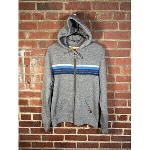 Aviator Nation Grey 5 Blue Stripe Zip Up Hoodie Hooded Casual Adult Large